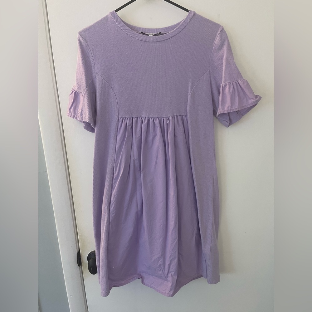 English Factory KNIT WOVEN MIXED DRESS - purple size small pink
